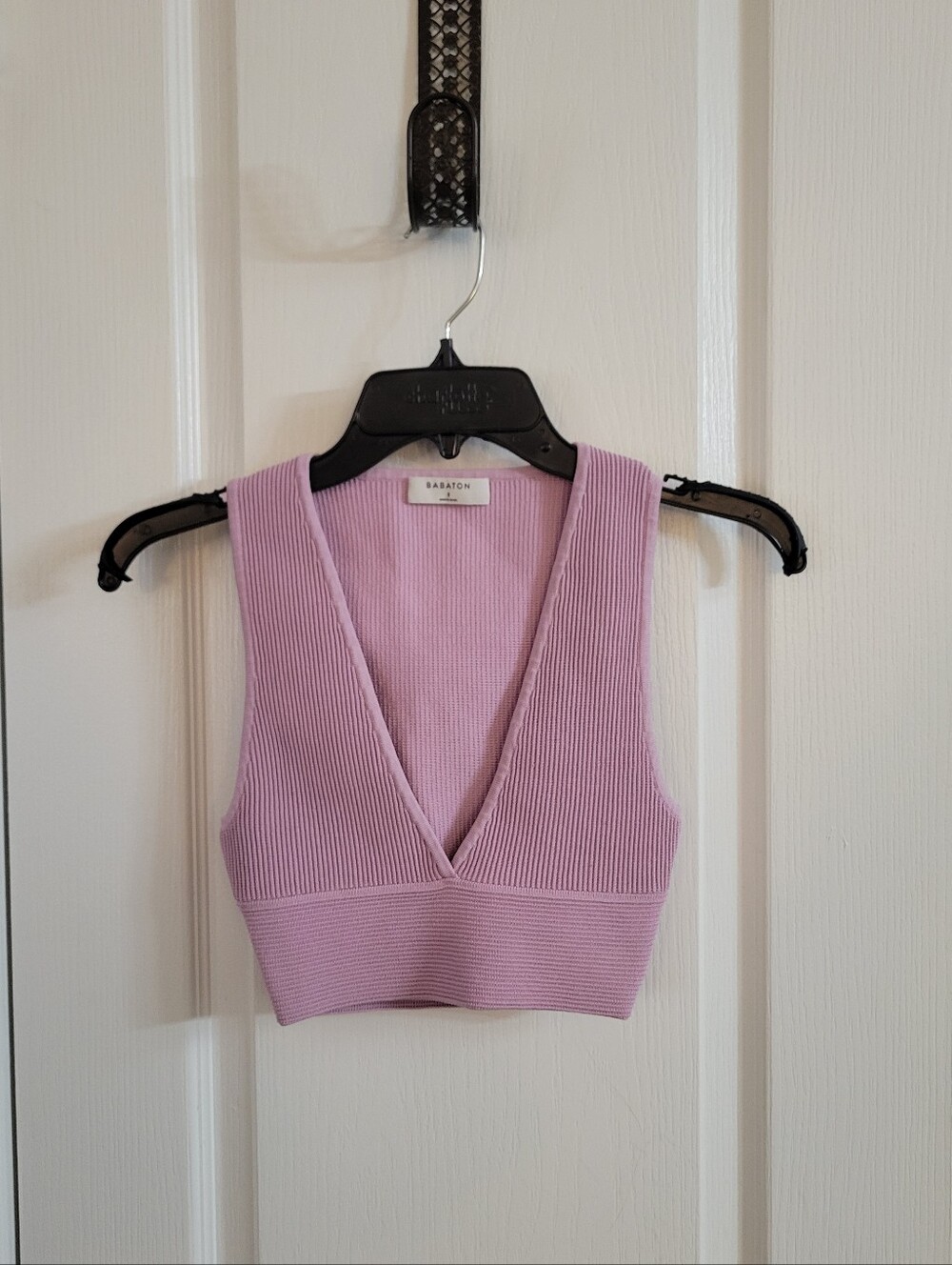 Babaton Aritzia Ribbed Sculpt Knit Deep V Tank Lyrical Lilac Small Cropped